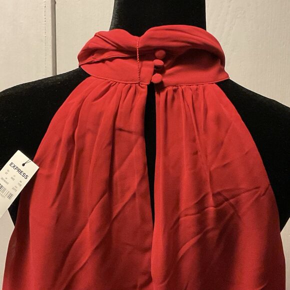 Express Women’s Tie Neck Halter Sleeveless Top Size Medium Red - Picture 7 of 9